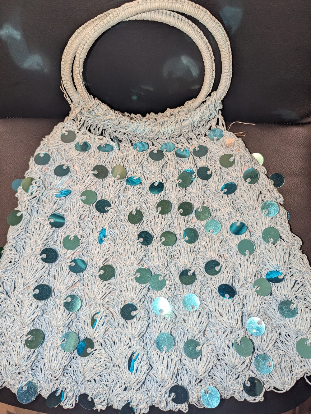 Sequin Crochet Tote Bag in Light Blue